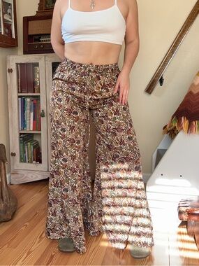 Floral Paisley Palazzo Pants Wide Leg Flare Boho Festival India Hippie Medium